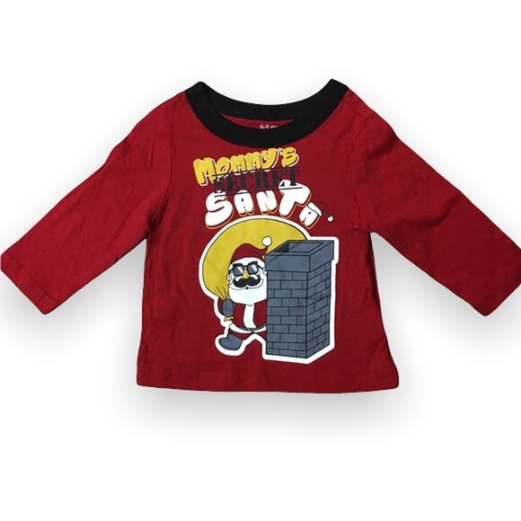 Children's Place Boys Shirt Size 6-9 Mo Mommy's Secret Santa Red Mustard NEW - Picture 1 of 5